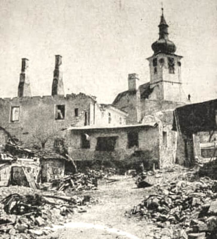 Ruiny způsobené bombardováním 26. dubna 1945 